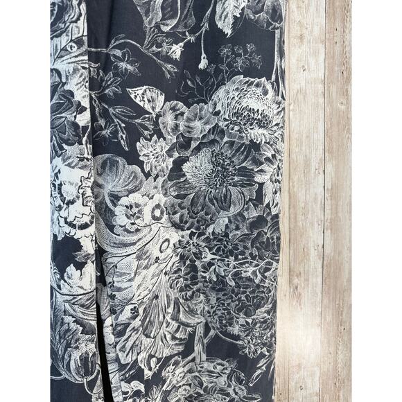 Loft Wide Leg Cropped Pants Womens M Gray Botanical Floral Elastic Waist Lyocel - Picture 6 of 9